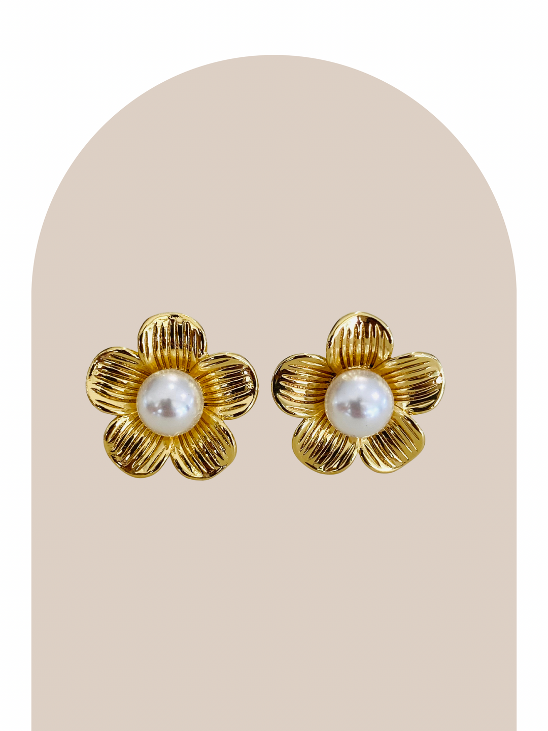 Gold Plated Flower and Pearl Studs