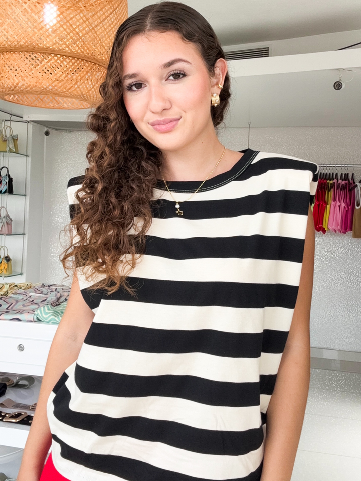 Italy One Size Ivory & Black Stripes Top