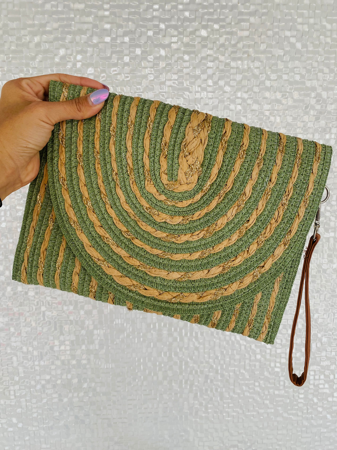 Raffia Olive Clutch