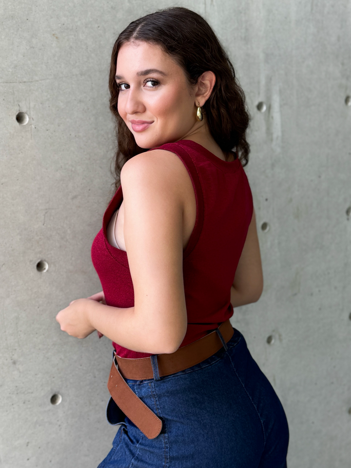 Shimmer Red Sleeveless Top