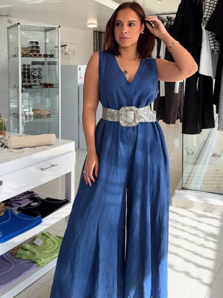 Italy Onesize Blue Linen Jumpsuit