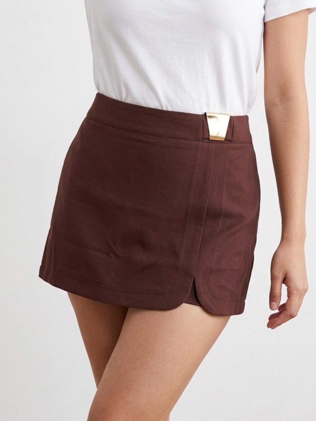 Gold Details Chocolate Skort