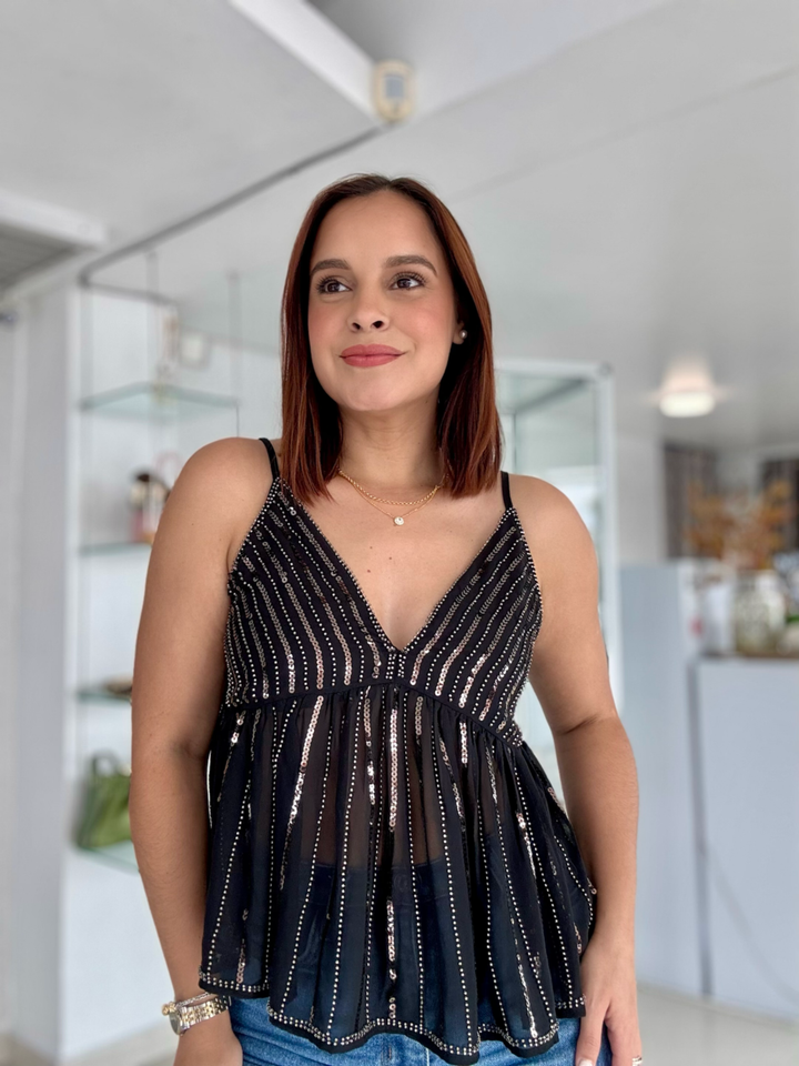 Black Sequin Cami Top