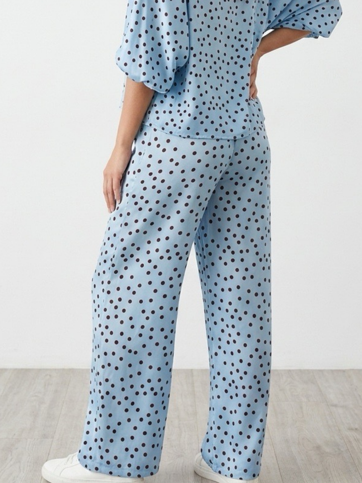 Italy Polka Dots Blue Satin Pant