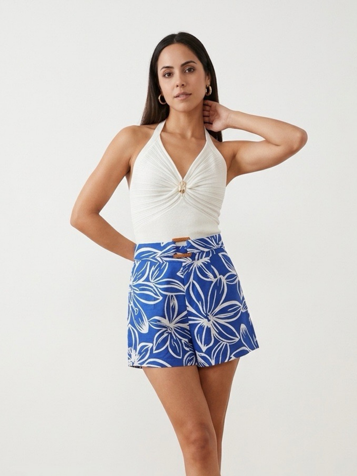 Floral Linen Blue Short