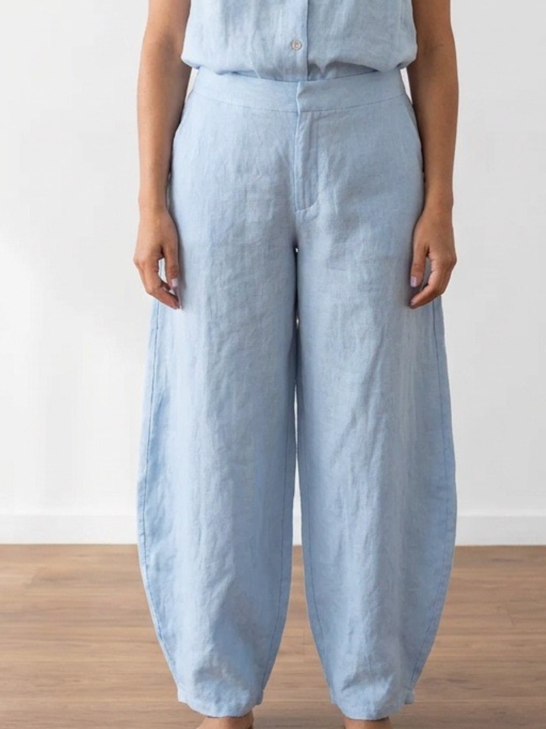 Italy Light Blue Linen Barrel Pant