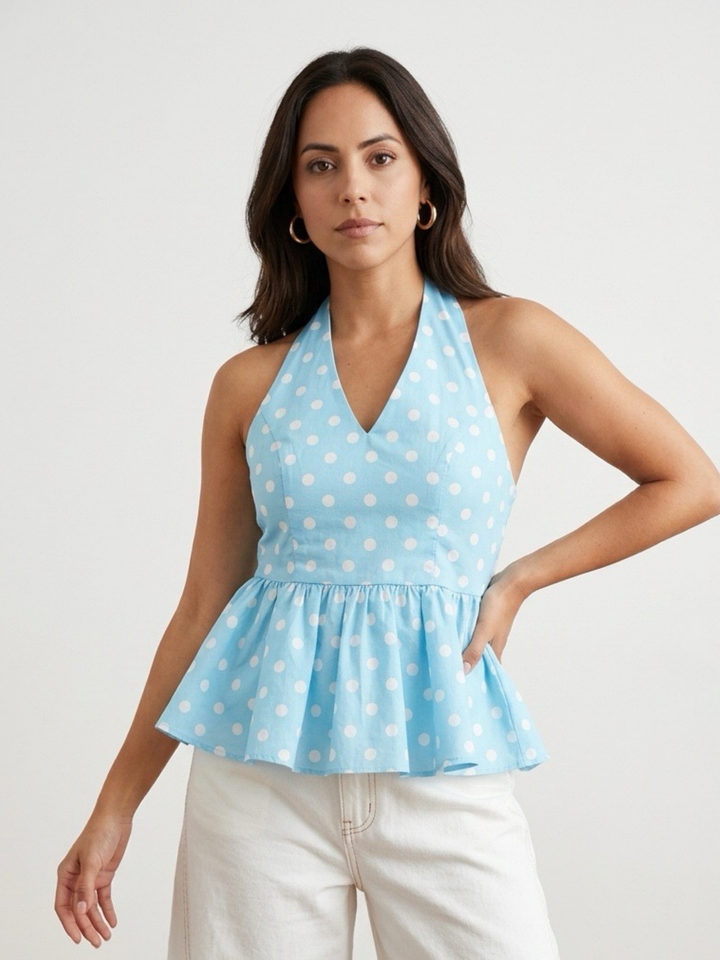 Peplum Polka Dots Blue Top