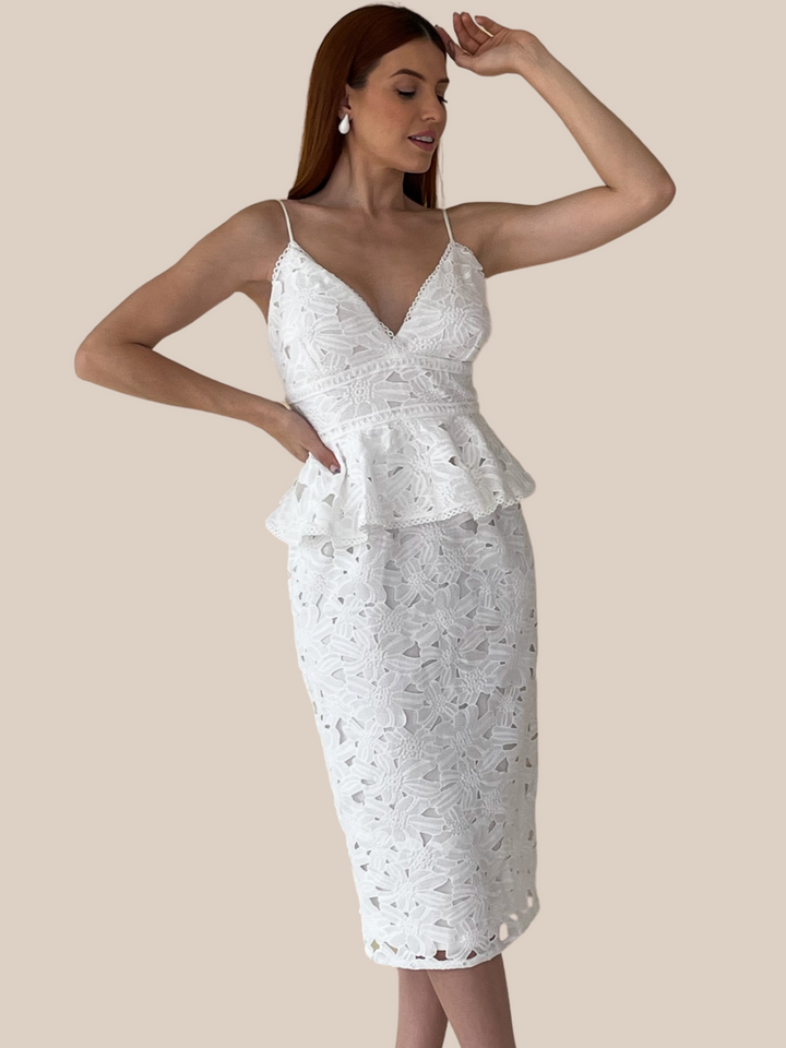 Peplum White Lace Dress