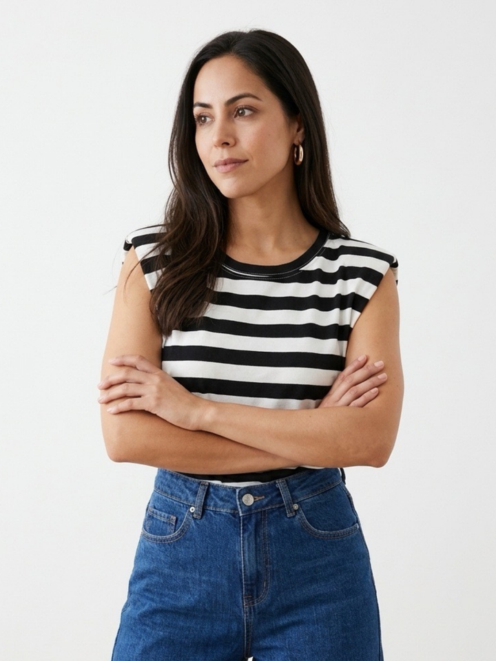 Italy Stripes Shoulder Pad T- Shirt