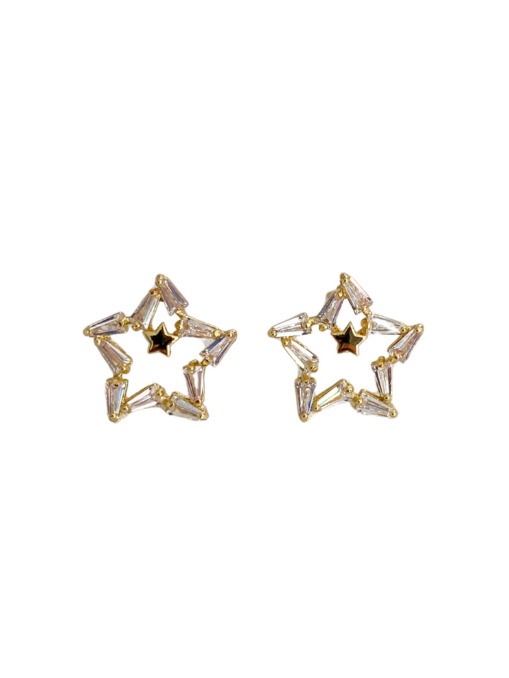 Brass Crystal Stars Earrings