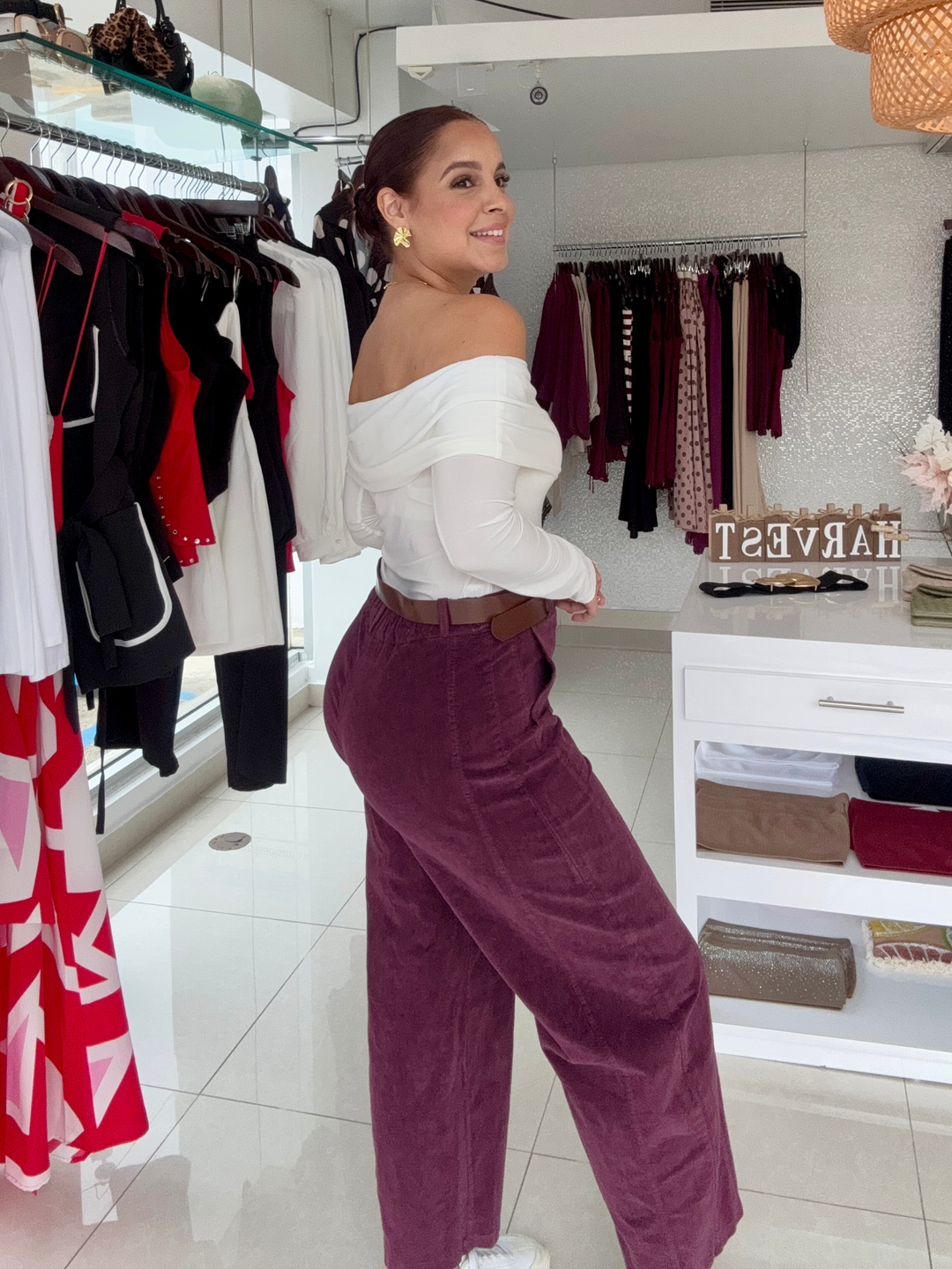 Burgundy Corduroy Barrel Pants