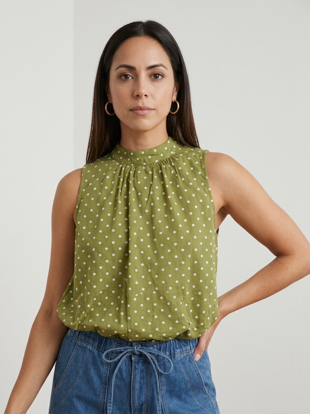 Italy Halter Olive Blouse