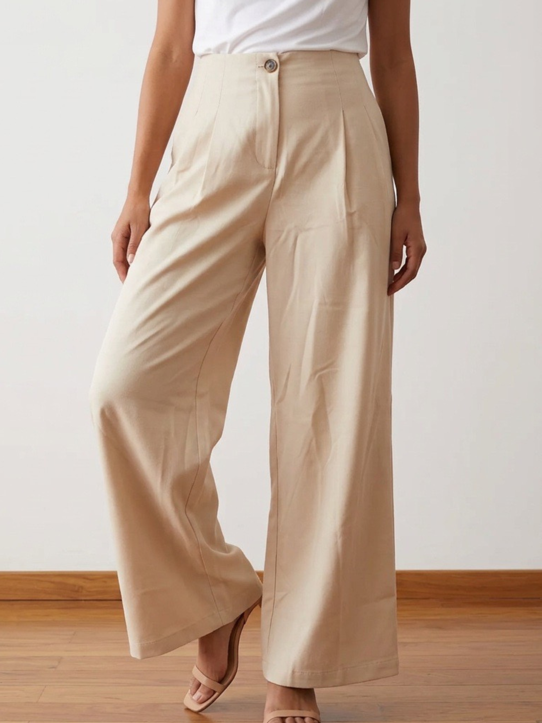 Beige Elegant Wide Pant