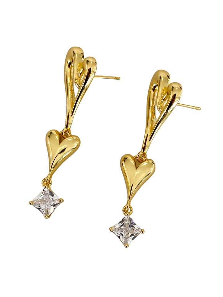 18K Gold Plated Two Heart Earrings
