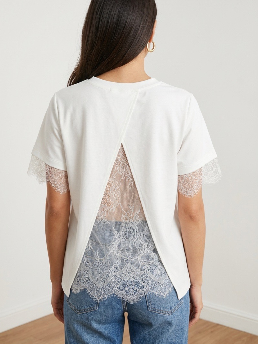 Lace Back White Blouse