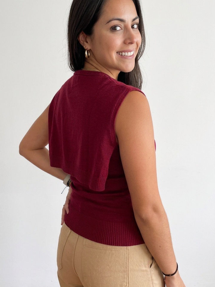 Sweater Burgundy Tie Knit Top