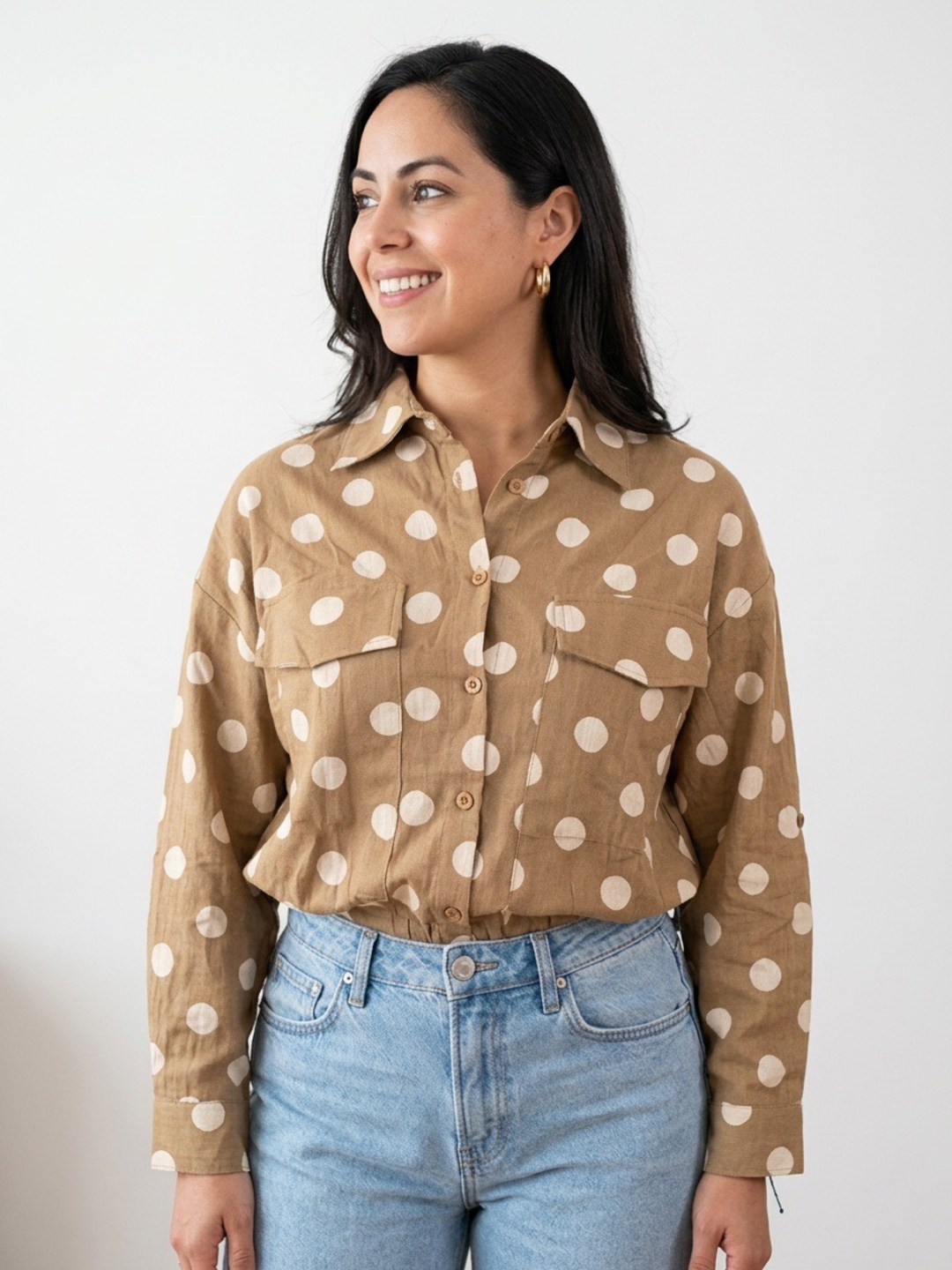 3/4 Sleeve Polka Dots Top