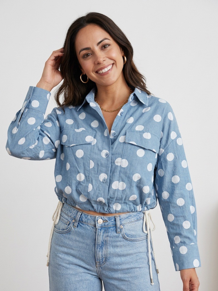 3/4 Sleeve Polka Dots Top