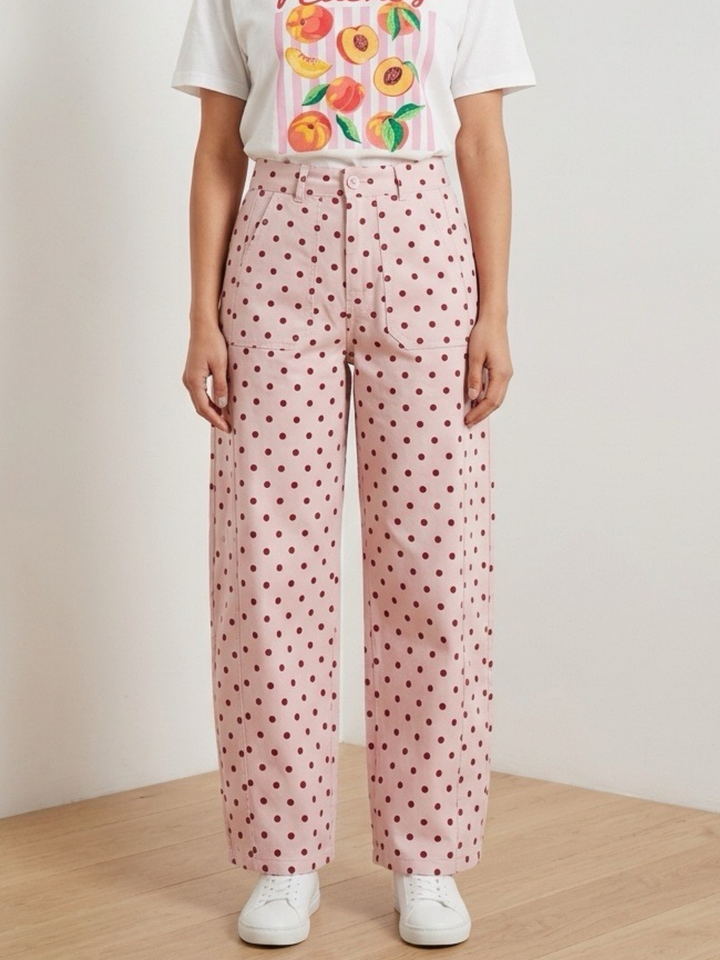 Italy Pink Polka Dots Barrel Pants