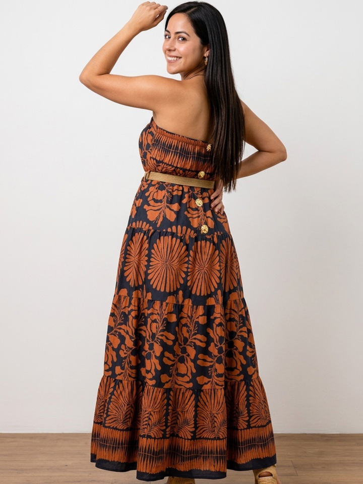 Italy Tropical Strapless Maxi Dress