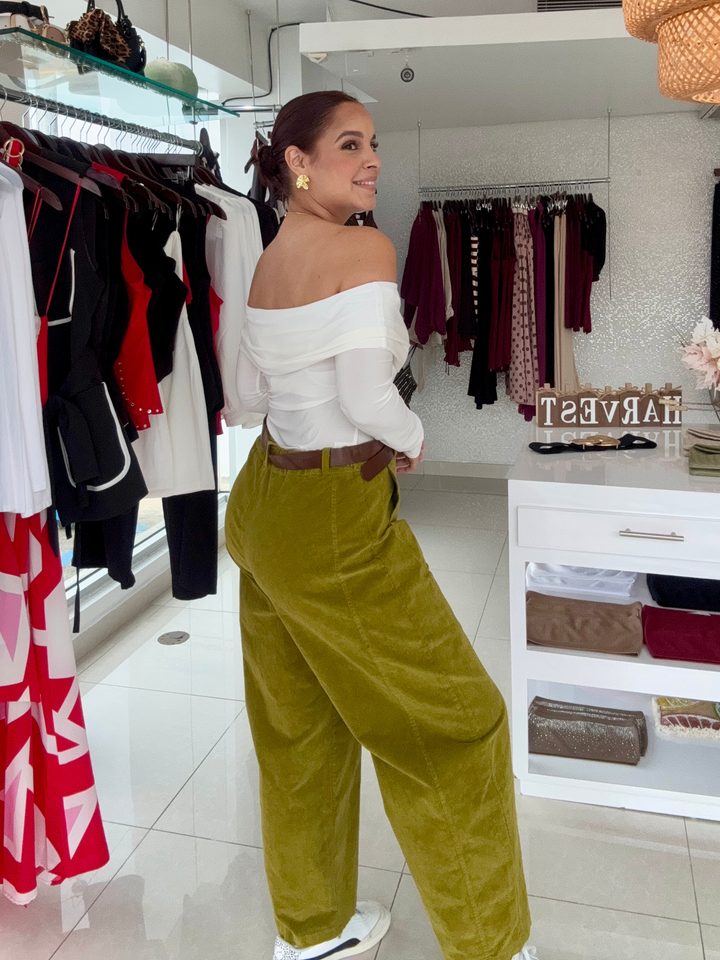 Lime Corduroy Barrel Pants