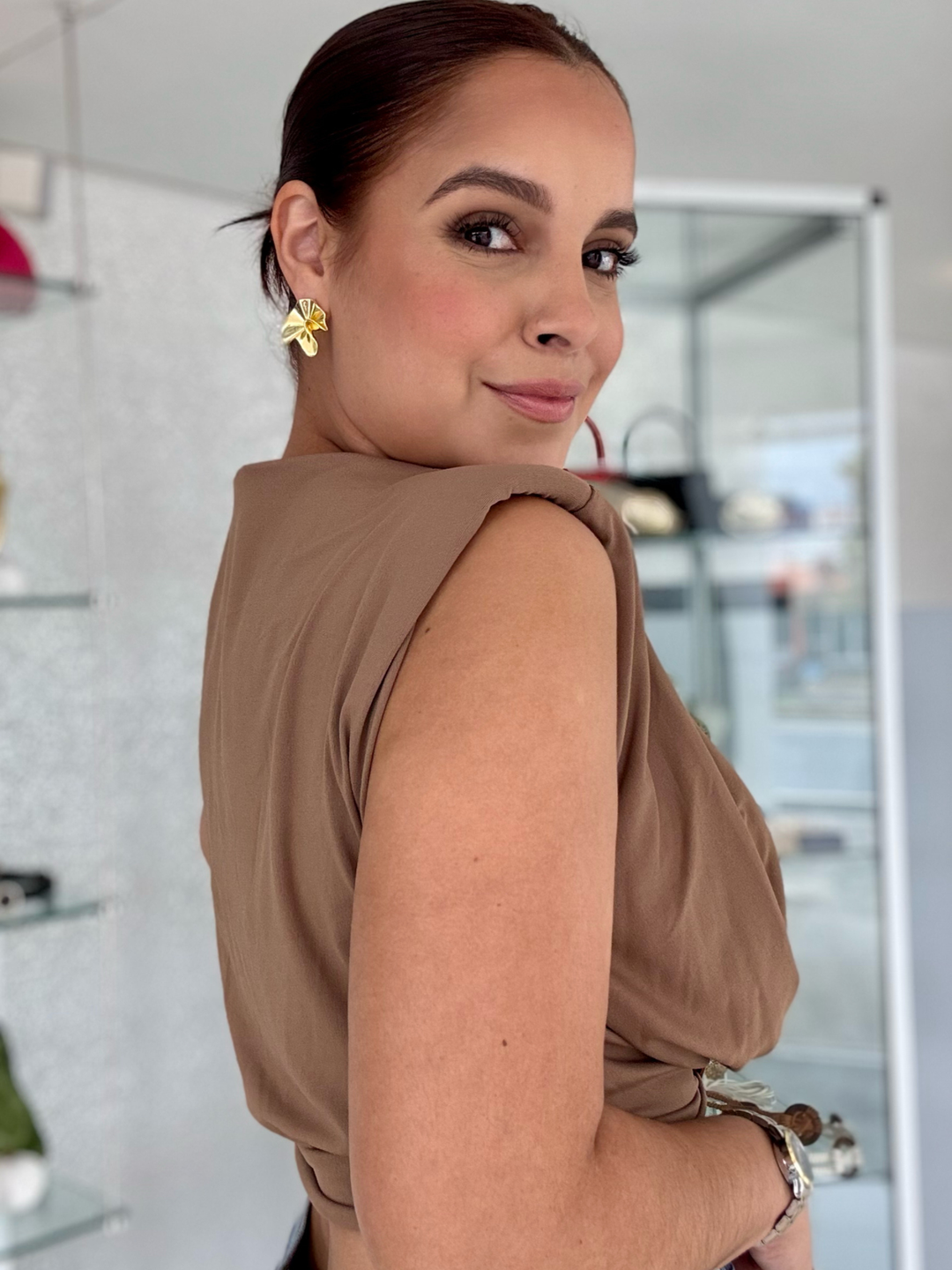 Mocha Drape Crop Top One Size