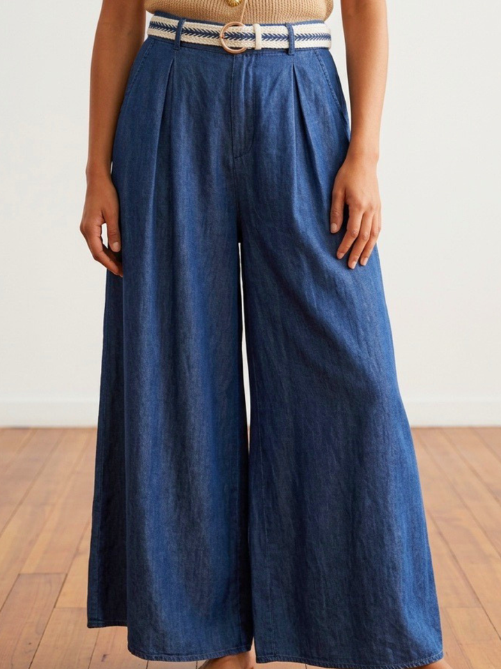 Italy Denim Belted Palazzo