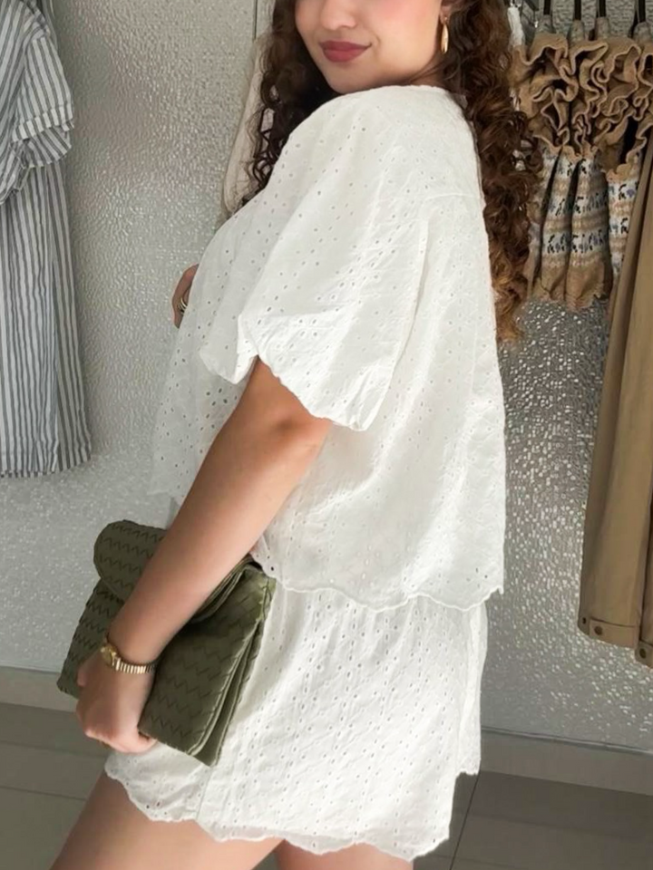 White Eyelet Two Piece Set