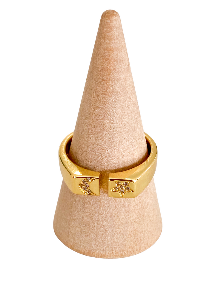 18K Gold Plated Moon & Star Ring