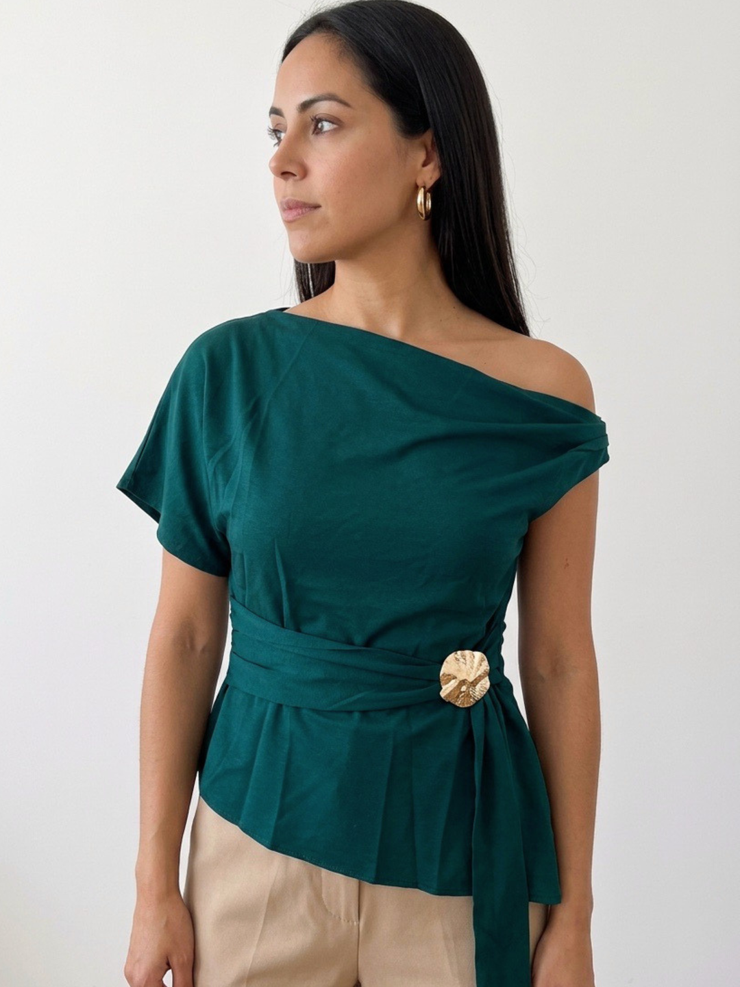 Emerald Side Buckle Blouse