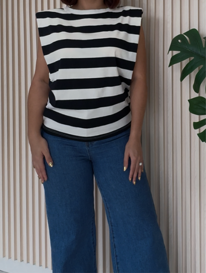 Italy One Size Ivory & Black Stripes Top