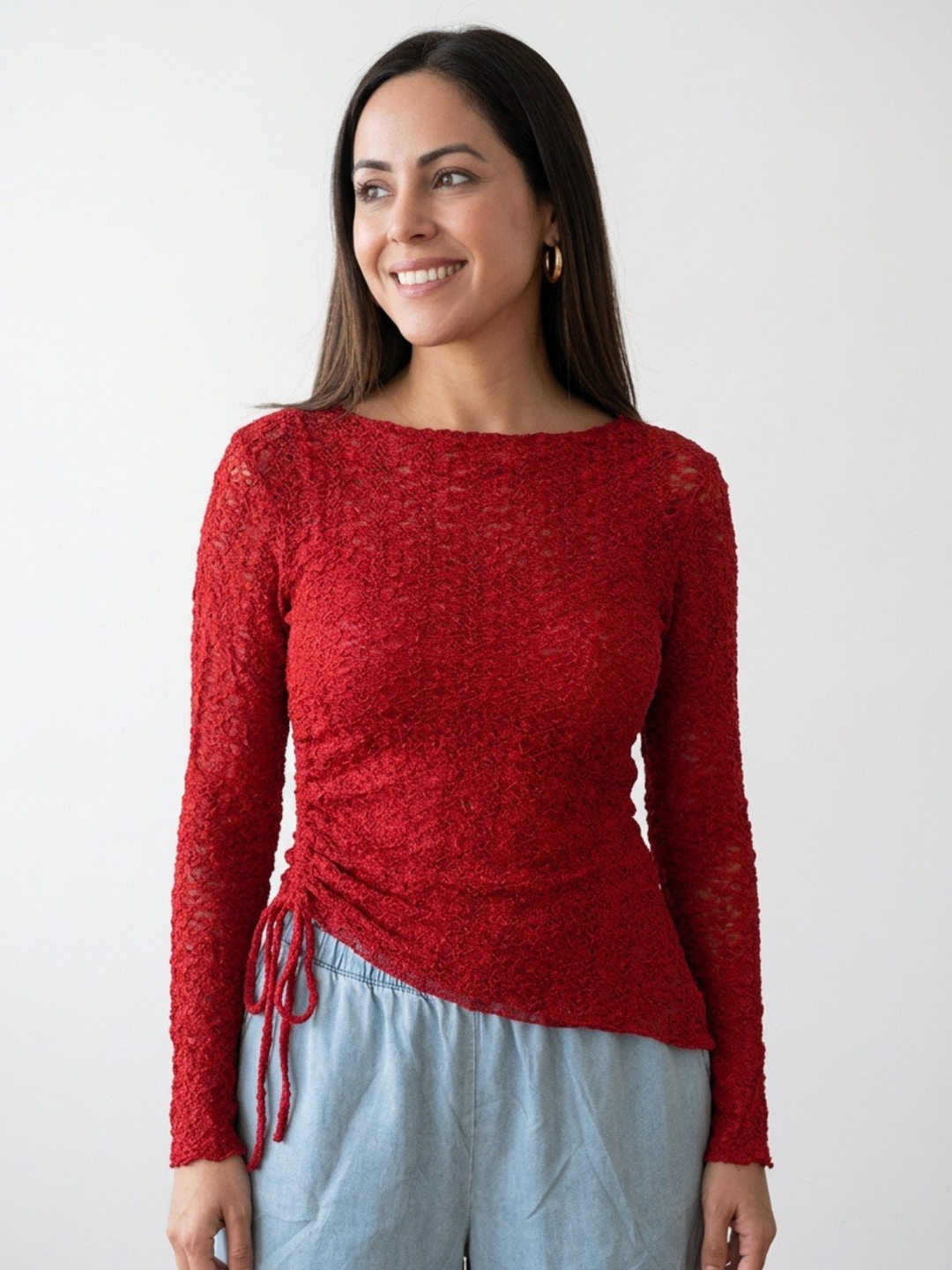 Mesh Red Long Sleeve Top