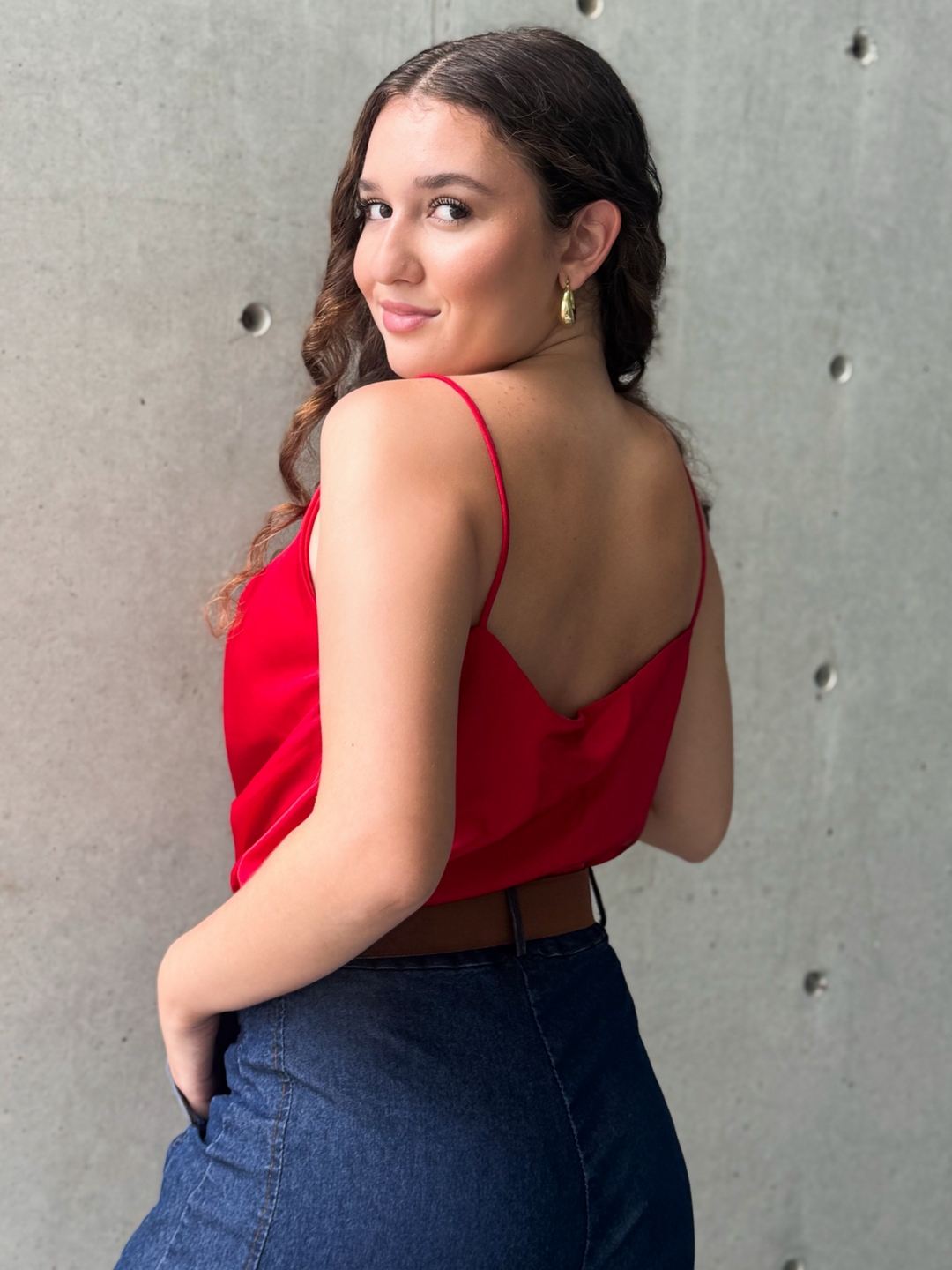 Red Satin Sleeveless One Size Blouse