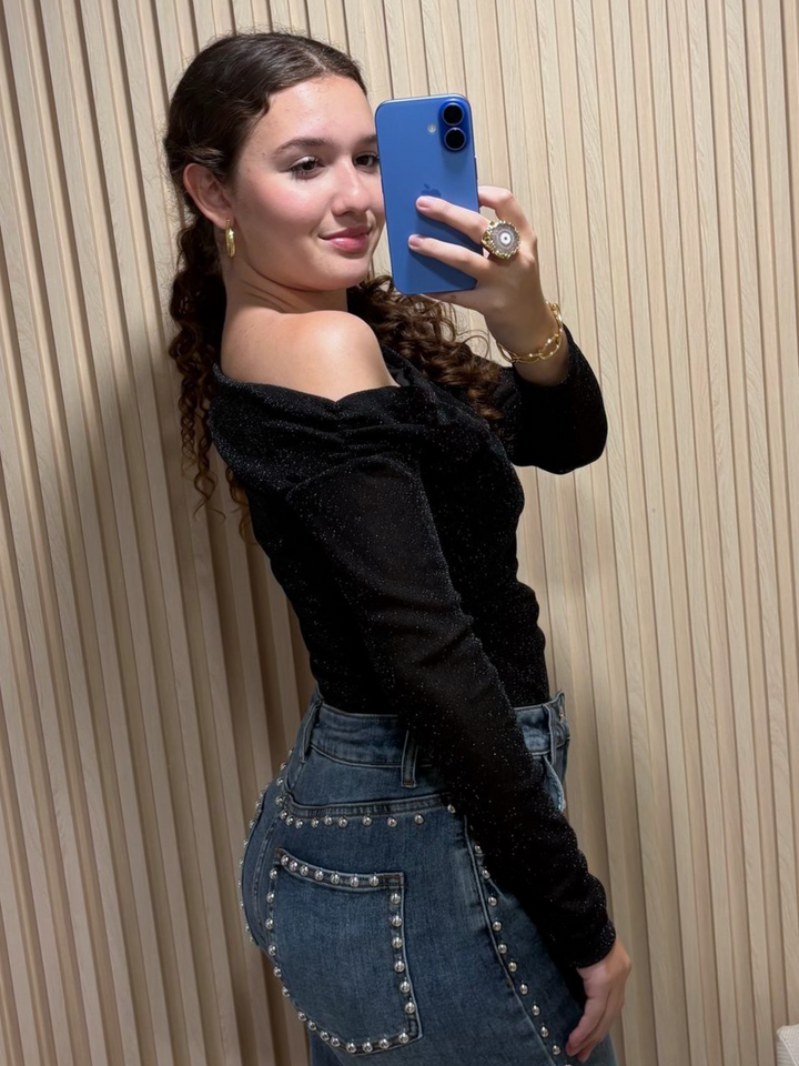 Black Shiny Long Sleeve Top