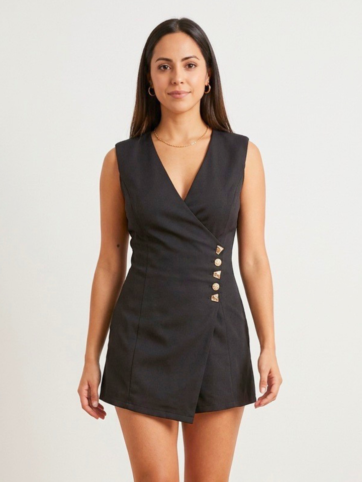 V Neck Black Elegant Romper