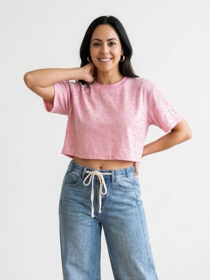 Crystal Glow Pink Crop Top