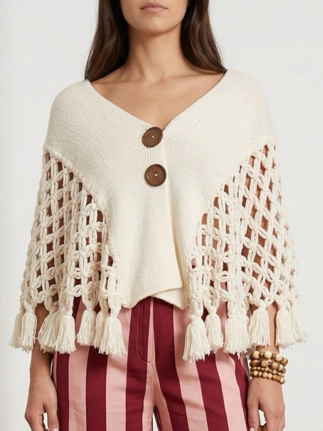 Macramé Ivory Tassel Poncho