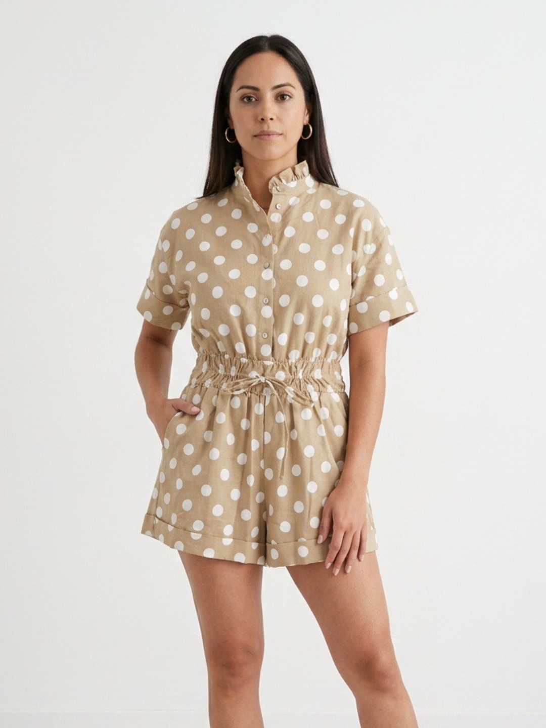 Chic Polka Dots Beige Romper