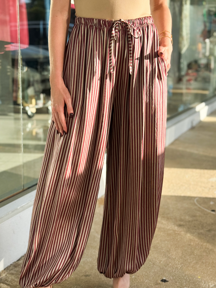 Burgundy Stripe Satin Pants