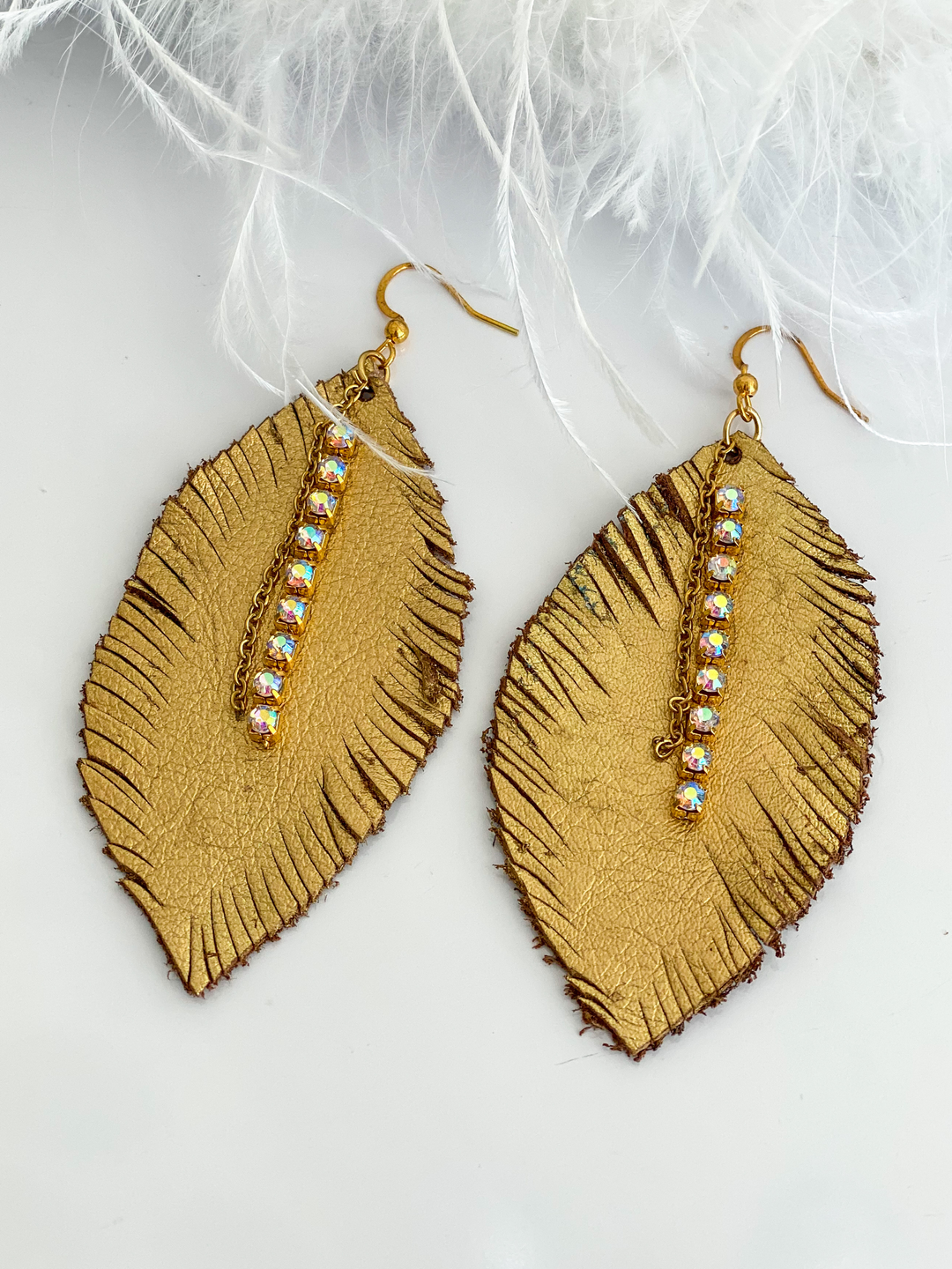 Gold Leave Leather Earrings