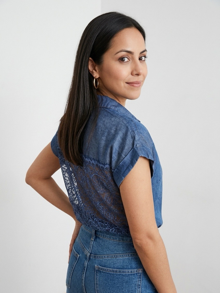 Italy Lace Back Navy Top