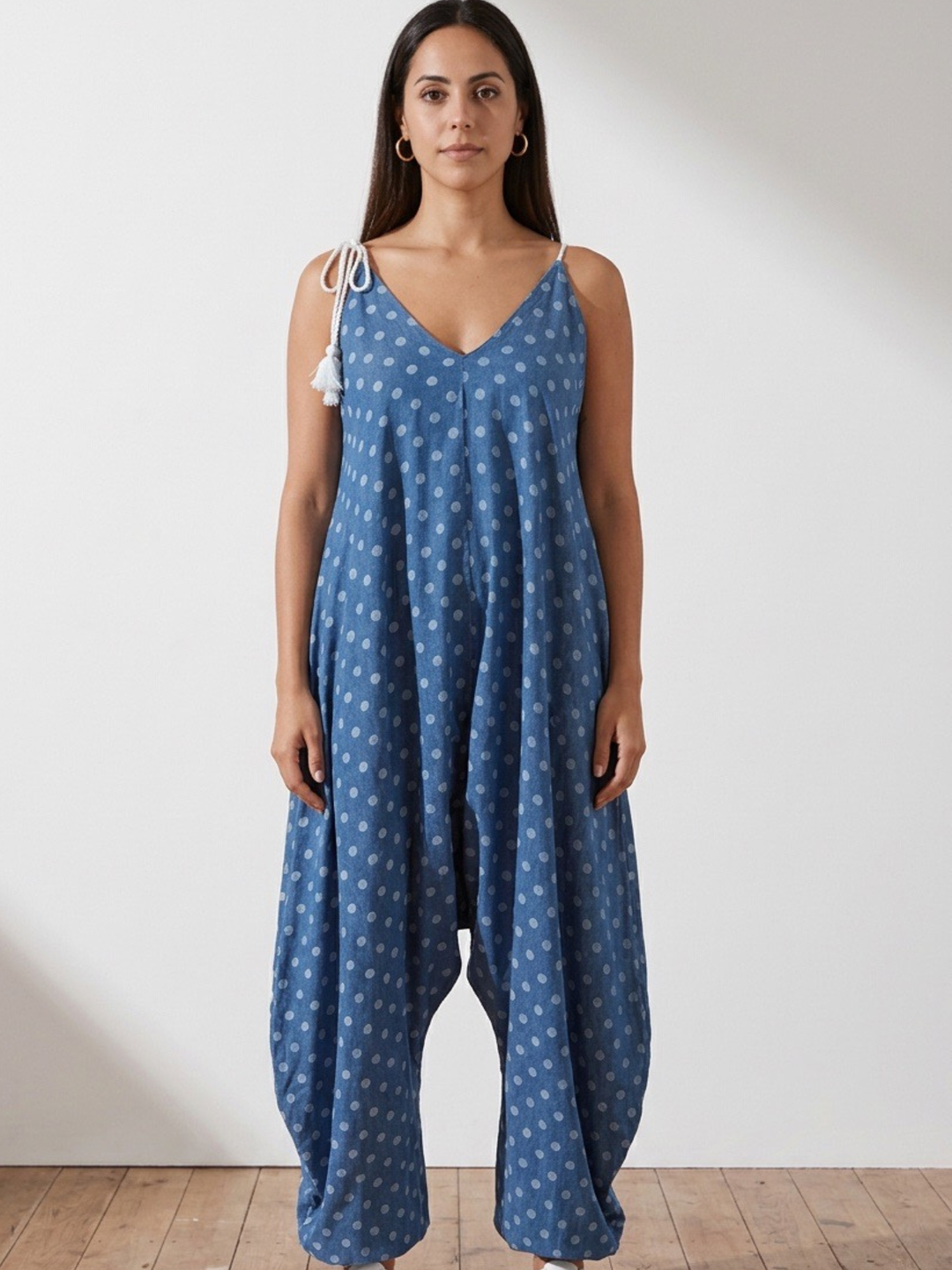 Italy Polka Dots Denim Jumpsuit