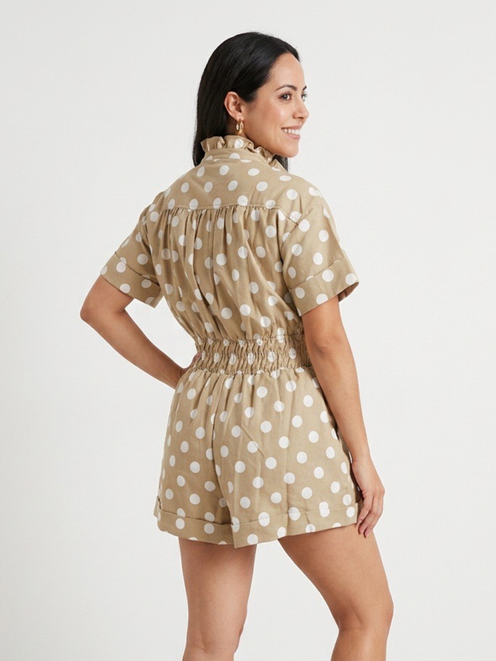 Chic Polka Dots Beige Romper