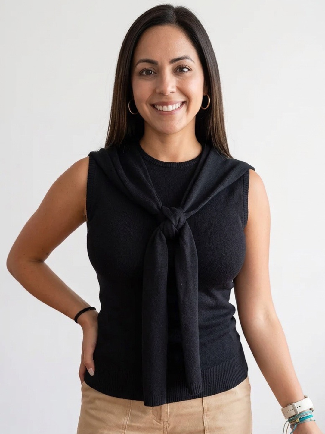 Sweater Black Tie Knit Top