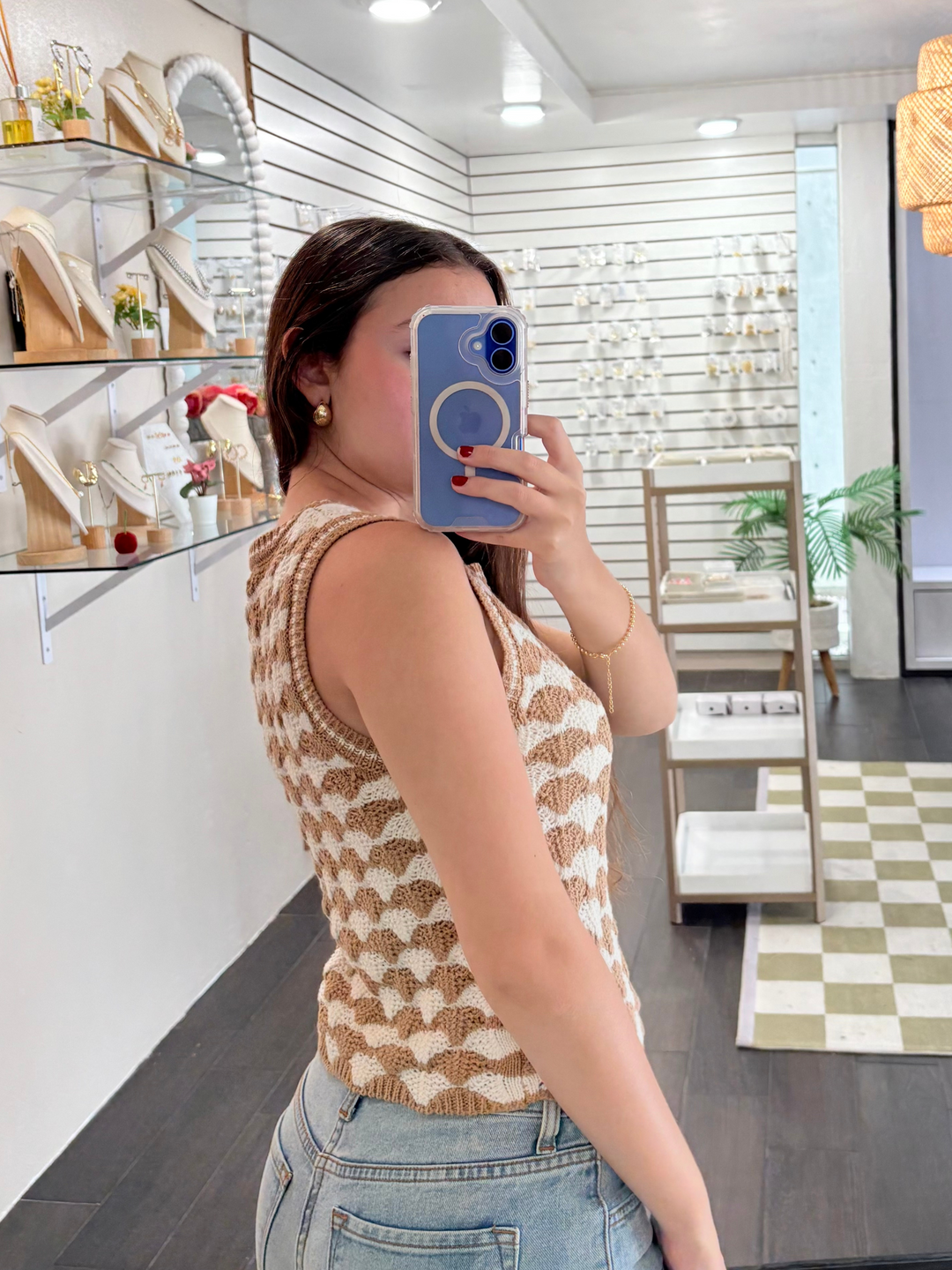 Ivory & Camel Camel Crochet Top