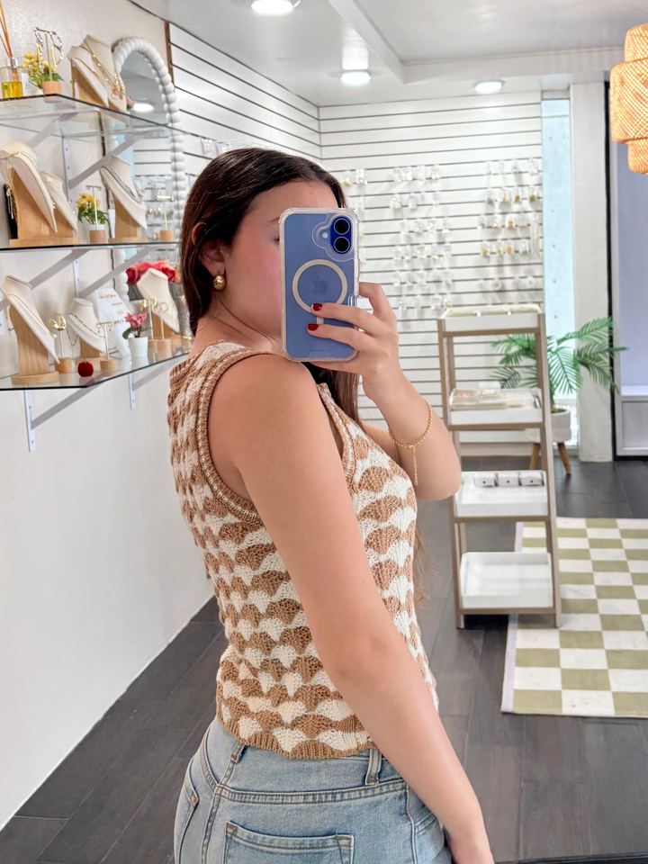 Ivory & Camel Camel Crochet Top