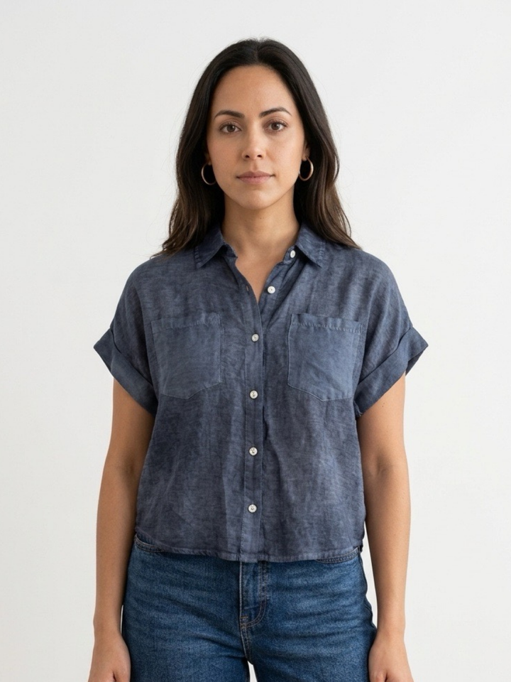 Italy Lace Back Navy Top