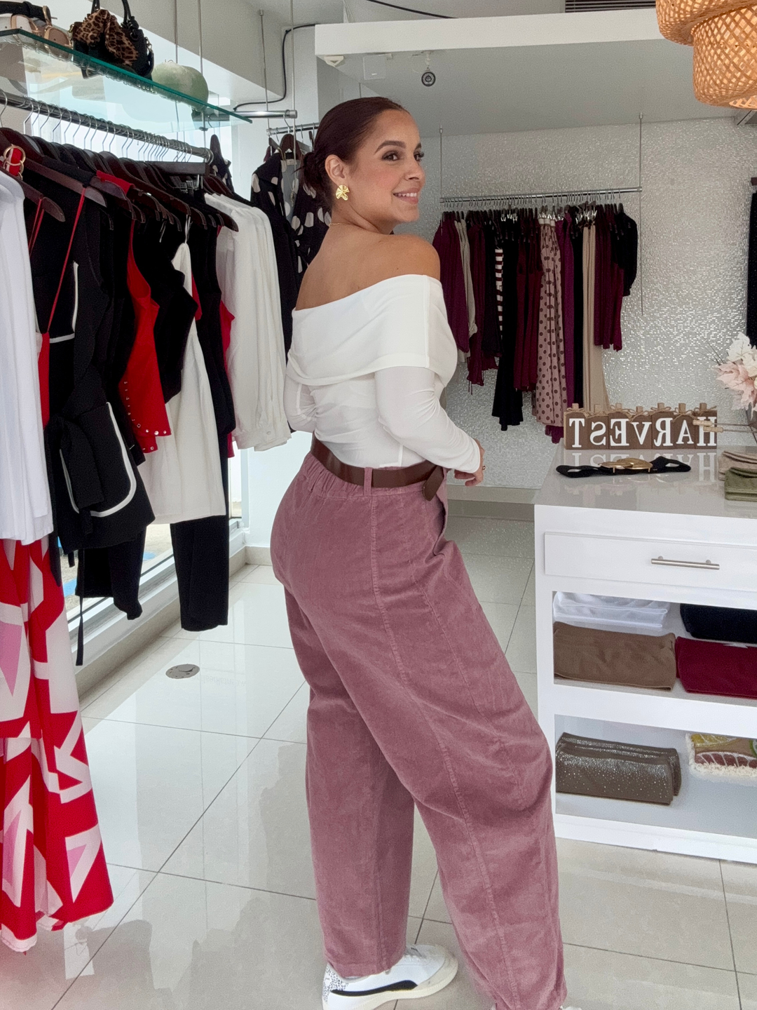 Mauve Corduroy Barrel Pants