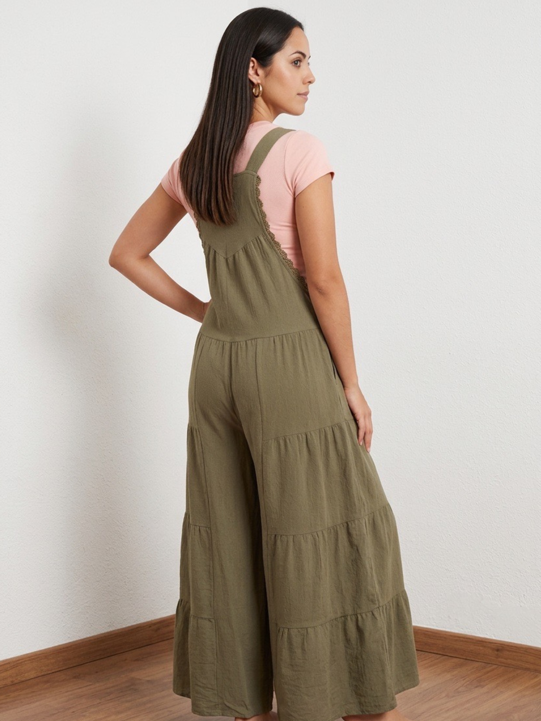 Olive Ruffle Overall