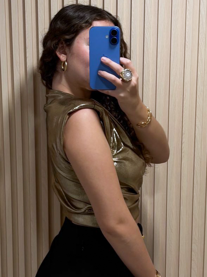 Italy One Size Gold Metallic Crop Top